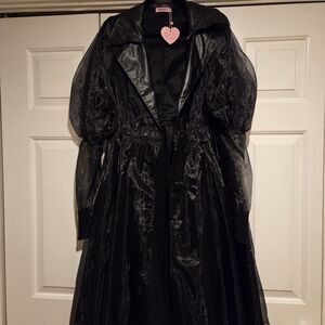 Elle Rebel Rebel Lobe Organza Puff-Sleeve Black Trench Coat Dress